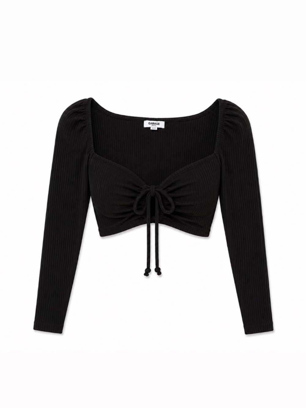 ❁ 3/$15 ❁ NWOT Garage Black Ribbed Tie Front Long Sleeve Crop Top, Size S